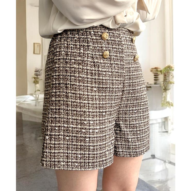 履くだけで脚長効果抜群。ツイードショートパンツ[品番：BA000005946