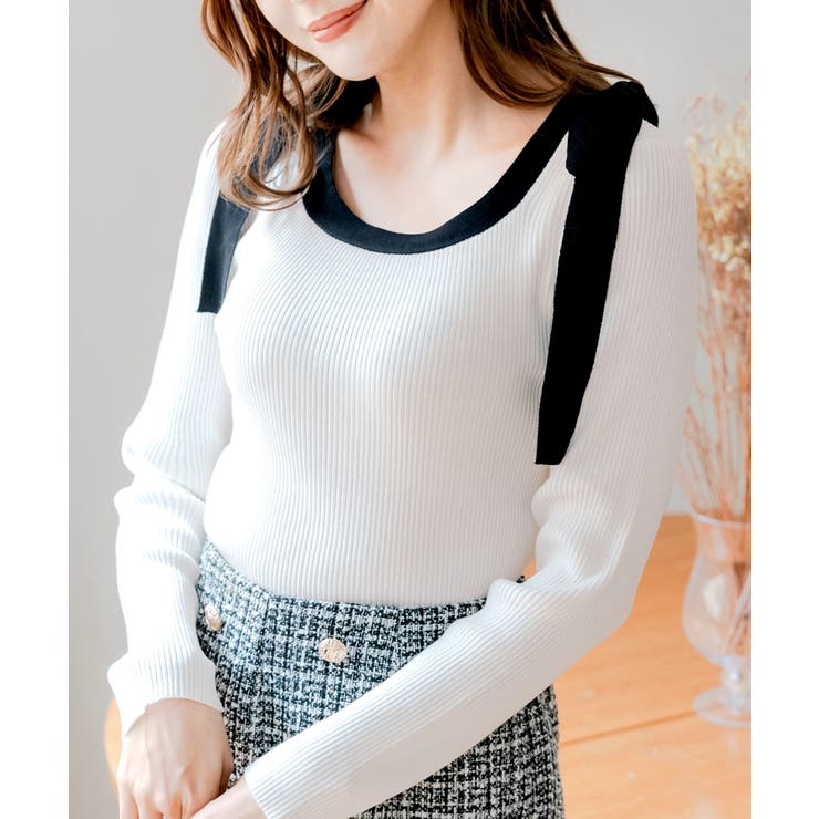 肩のリボンがポイント。ショルダーリボンニットトップス | JULIA BOUTIQUE | 詳細画像1 