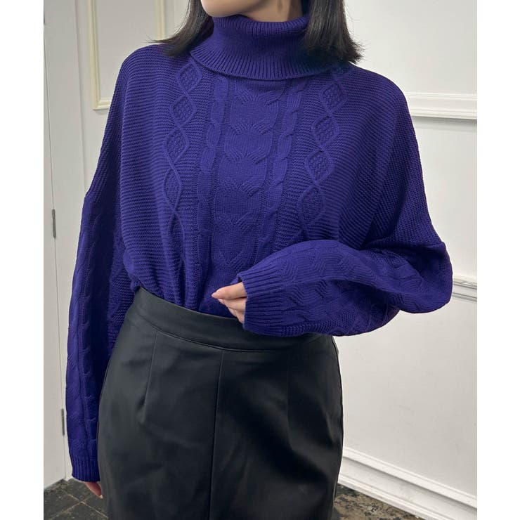 ジュリアブティック JULIA BOUTIQUE Vとタートルネックから選べるケーブルニットトップス [24545 長袖 ミドル丈 Vネック タートル ジュリアブティック JULIA BOUTIQUE Vとタートルネックから
