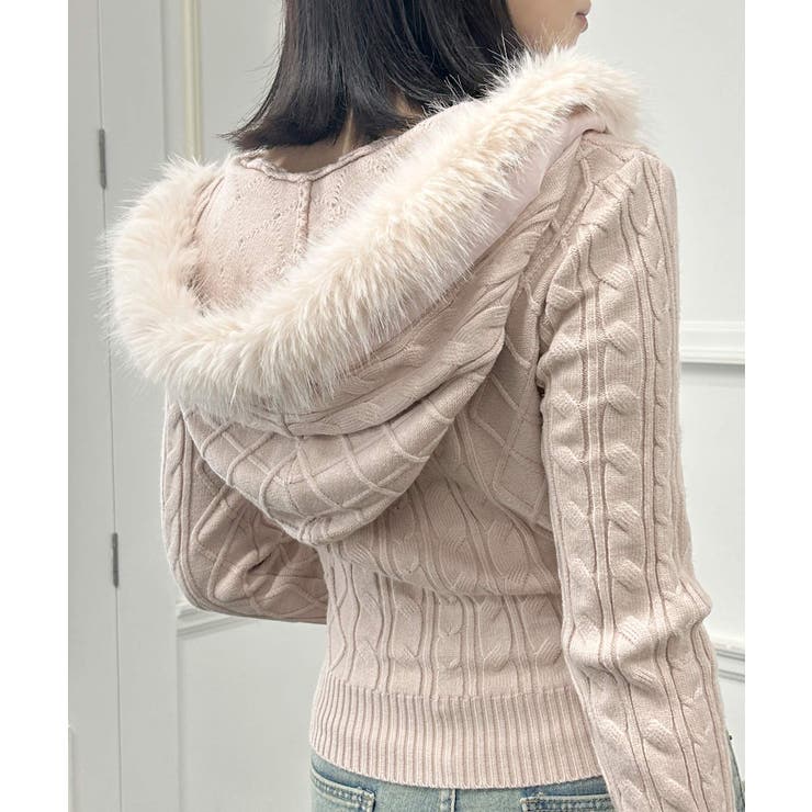 【ピンク】 | ファー付きパーカーニットトップス  | JULIA BOUTIQUE