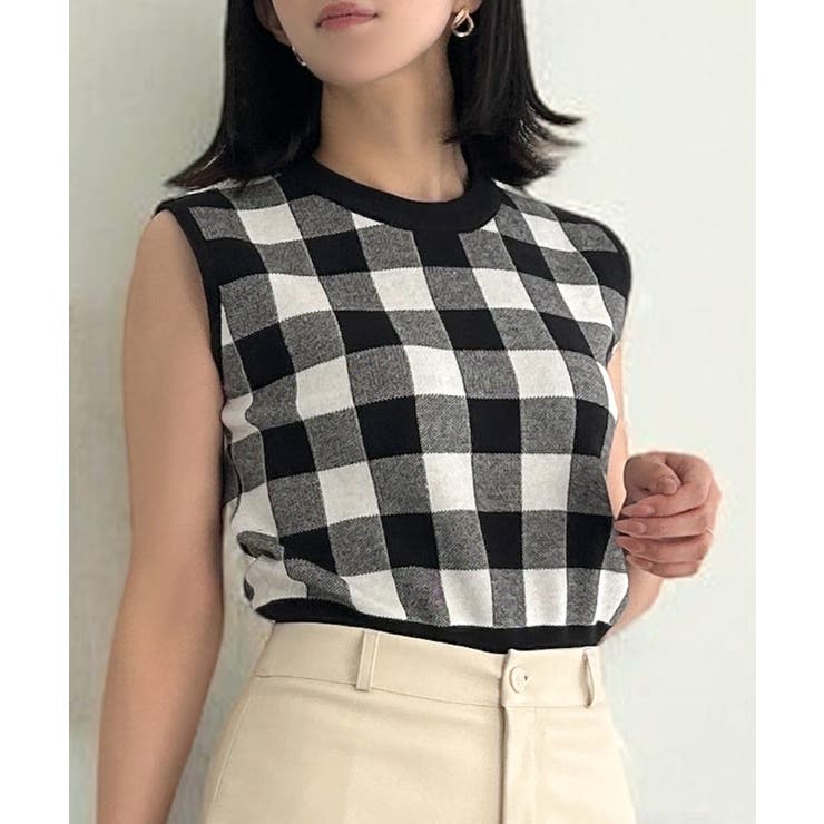 ブロックチェックノースリーブニットトップス  | JULIA BOUTIQUE | 詳細画像1 