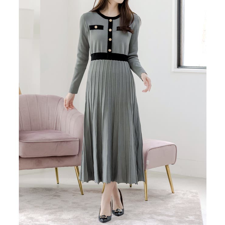 配色使いがオシャレ。配色フレアニットワンピース | JULIA BOUTIQUE | 詳細画像1 