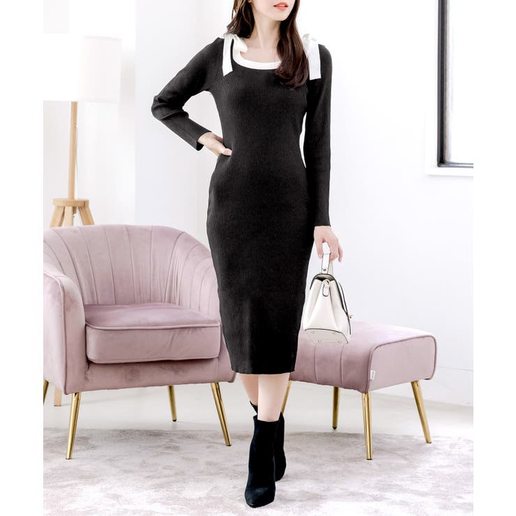 肩のリボンがポイント。ショルダーリボンニットワンピース | JULIA BOUTIQUE | 詳細画像1 
