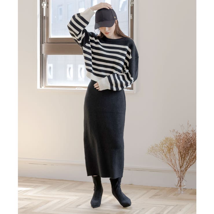 ゆったり着れるのにきちんと見え◎無地orボーダーニットセットアップ | JULIA BOUTIQUE | 詳細画像1 