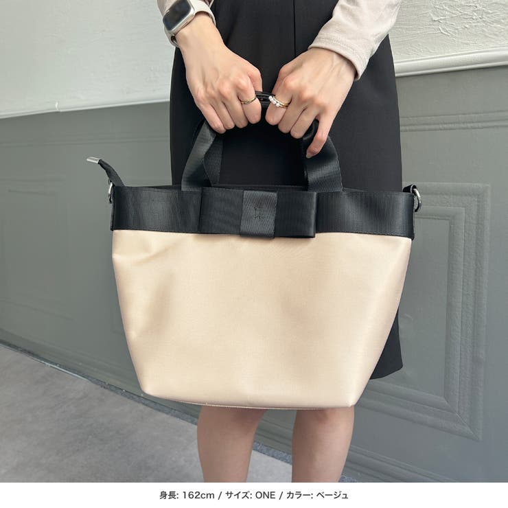 【ベージュ】 | 2WAYリボン付きナイロントートバッグ  | JULIA BOUTIQUE