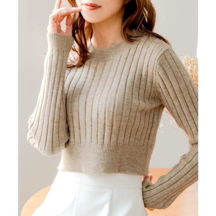 【ベージュ】 | リブニットショート丈トップス/24673 | JULIA BOUTIQUE