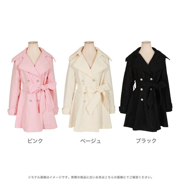 ビジューボタン付き美シルエット花柄レーストレンチコート