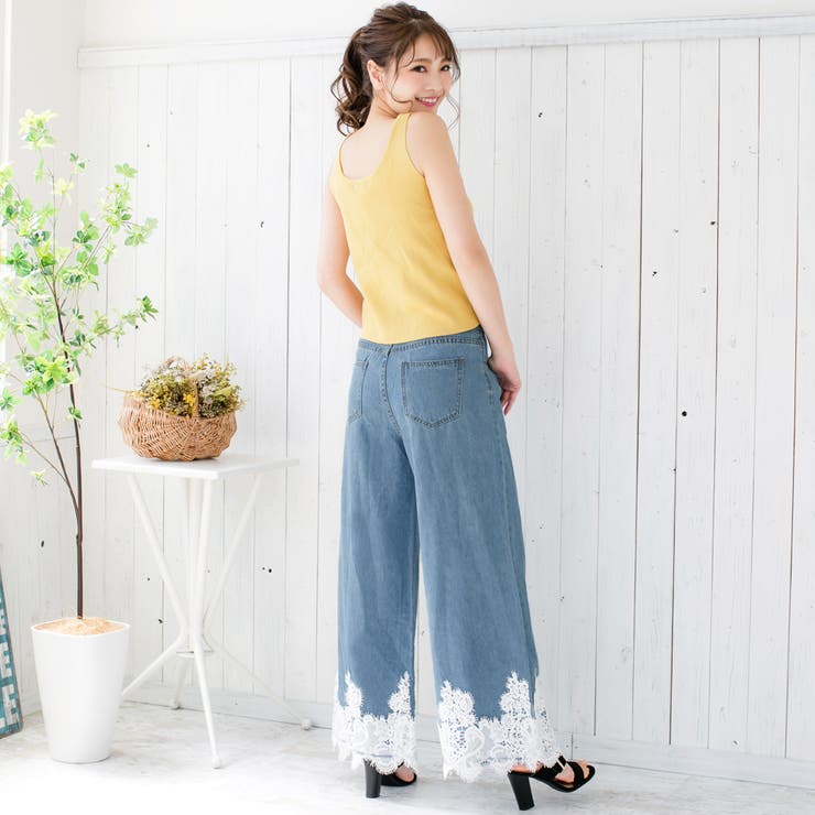 裾刺繍レース付きデニムワイドパンツ/510261[品番：BA000003972