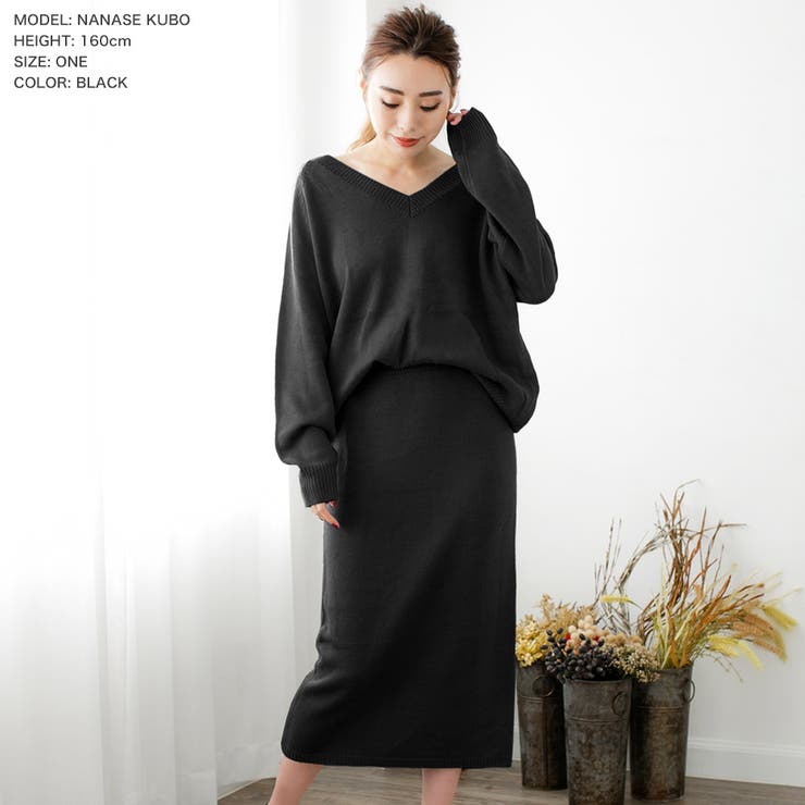 Vネックニットセットアップ [510485][品番：BA000004245]｜JULIA