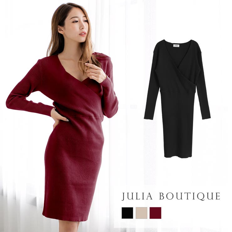 カシュクールミディアム丈リブニットワンピース [510525] | JULIA BOUTIQUE | 詳細画像1 