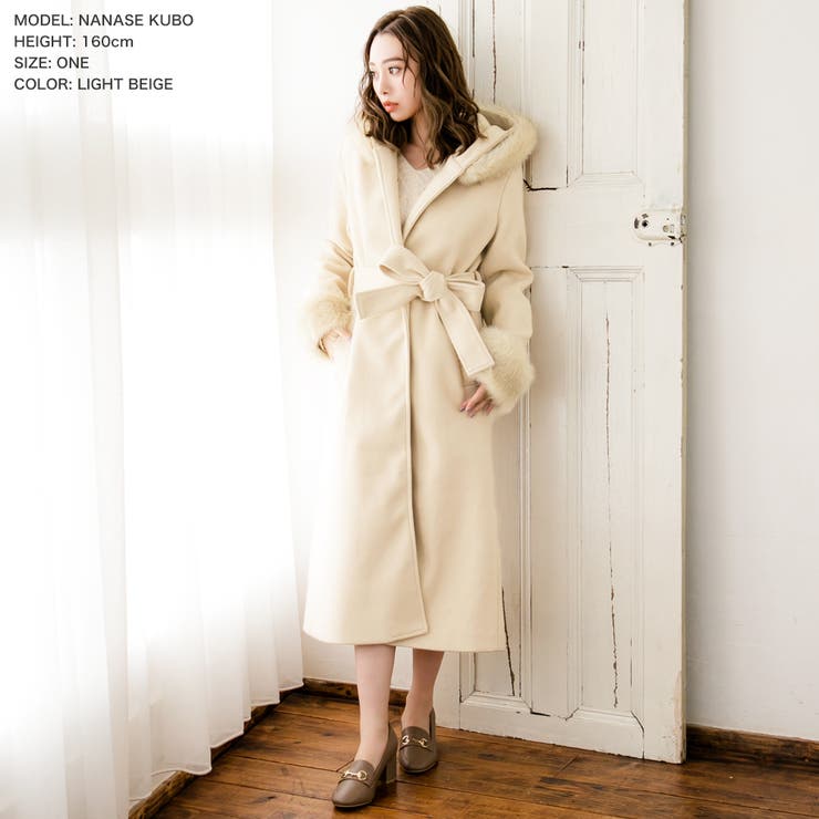 フード付きフェイクファーロングコートガウンコート [品番