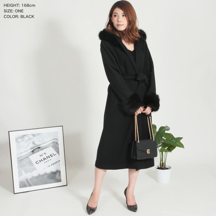 フード付きフェイクファーロングコートガウンコート [品番