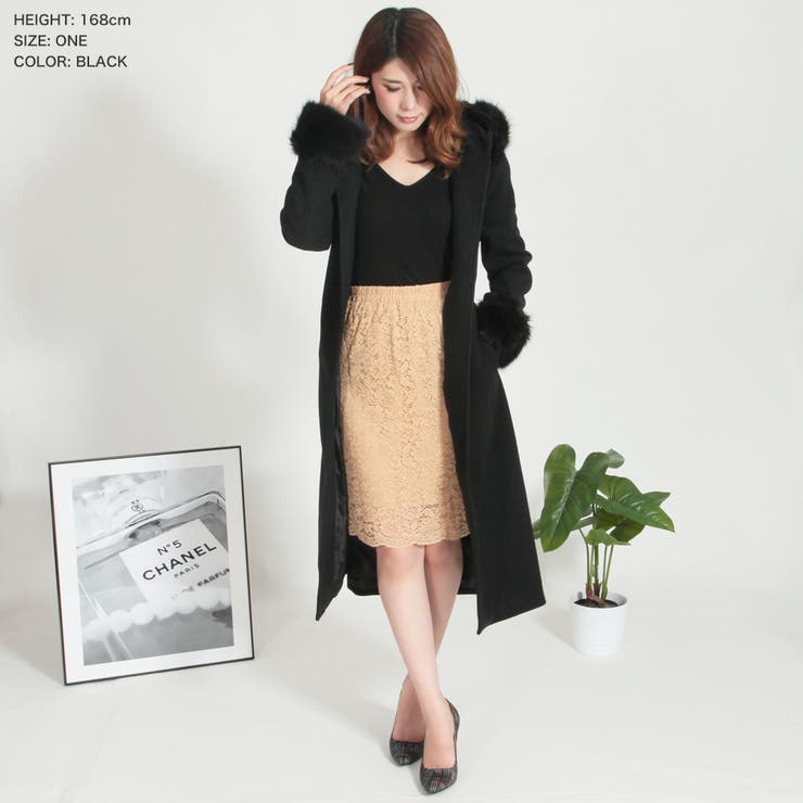 フード付きフェイクファーロングコートガウンコート [品番