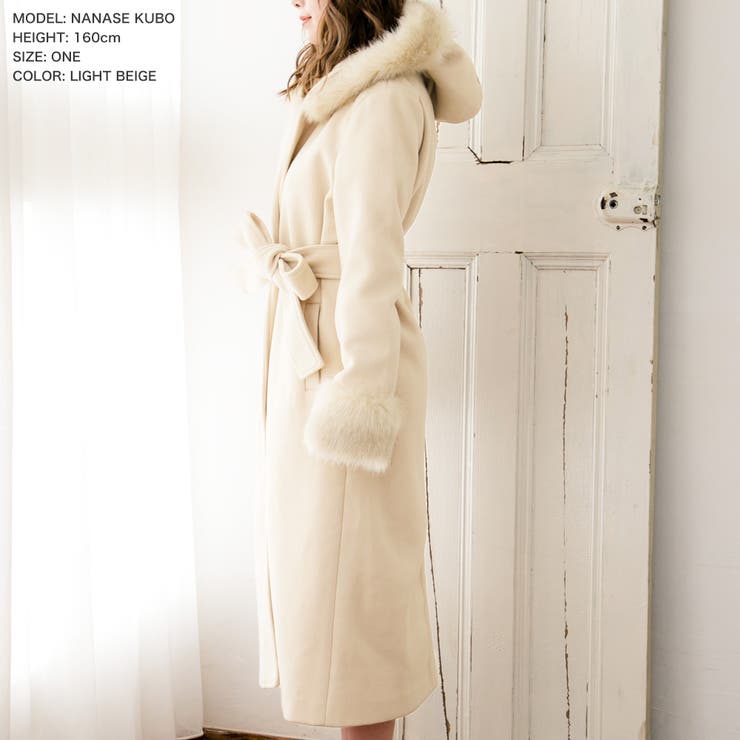 フード付きフェイクファーロングコートガウンコート [品番