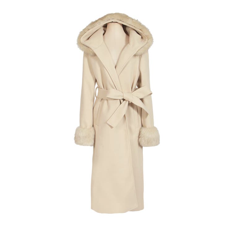 フード付きフェイクファーロングコートガウンコート [510533 コート