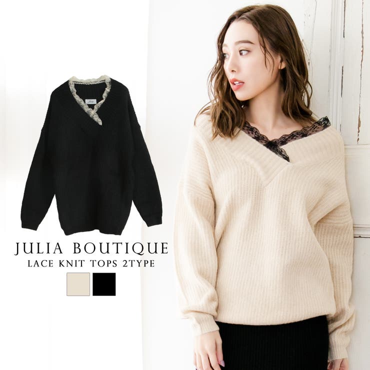 花柄レースネックデザインニットトップス  | JULIA BOUTIQUE | 詳細画像1 