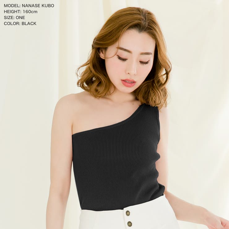 ワンショルダーノースリーブニットトップス [品番：BA000004508