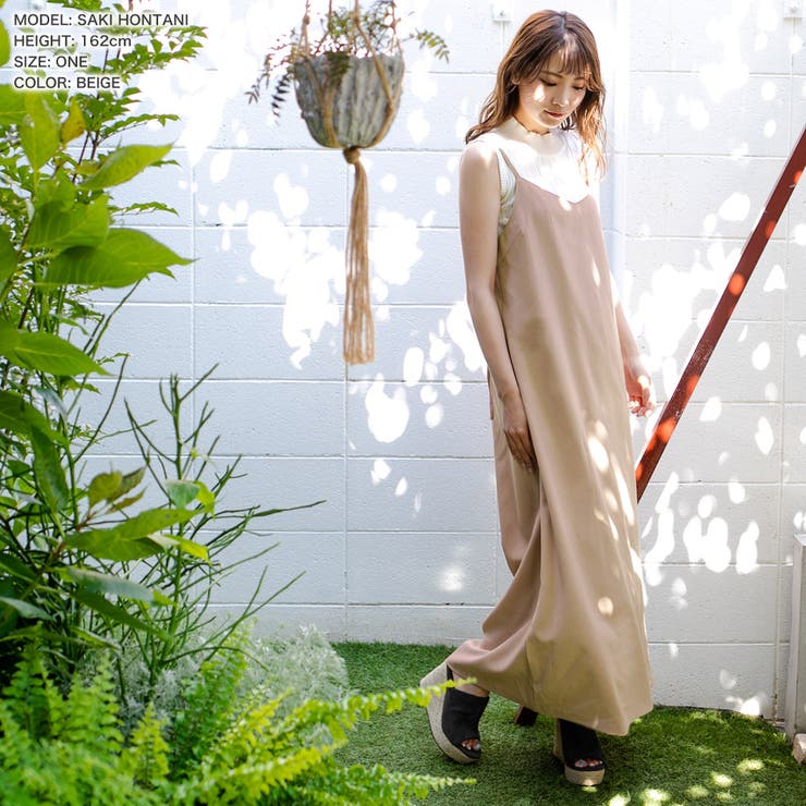 バックレースアップキャミソールワンピース [品番：BA000004602