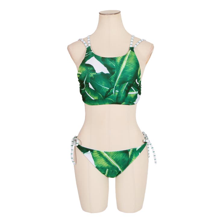リーフ柄ハイネックセパレートビキニ水着 [88904][品番：BA000003474