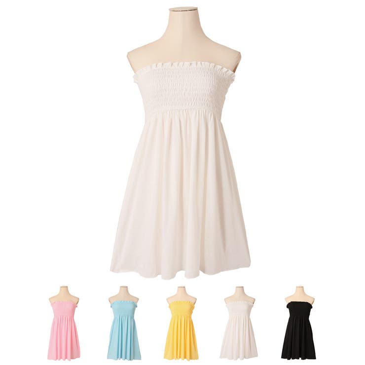 夏新作 上質コットンタッチ風素材無地ベアワンピース ゴムシャーリング | JULIA BOUTIQUE | 詳細画像2 