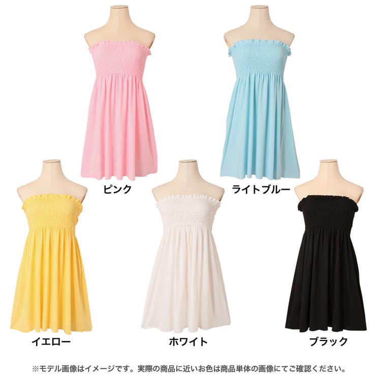 夏新作 上質コットンタッチ風素材無地ベアワンピース ゴムシャーリング | JULIA BOUTIQUE | 詳細画像4 