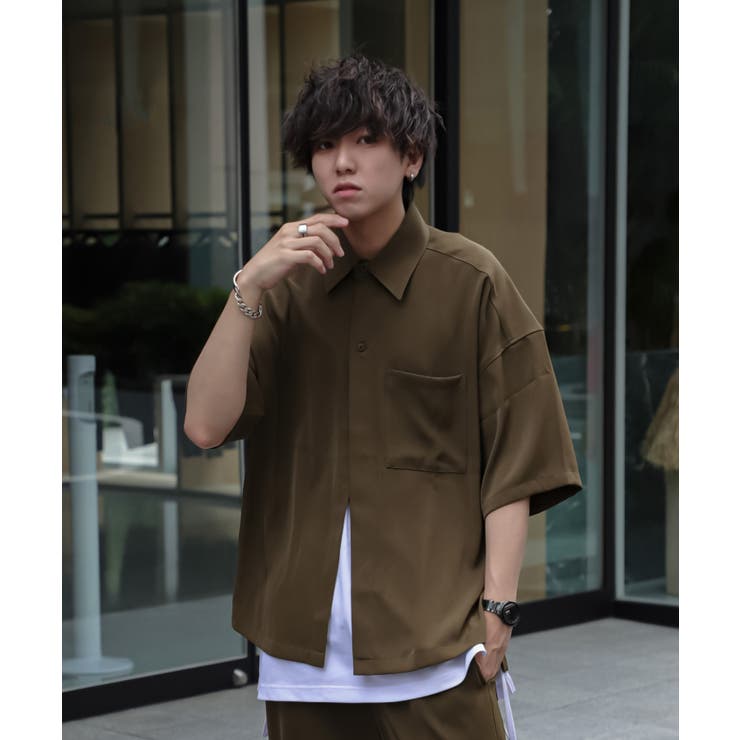 にっしー×JUNRed ルーズフロントスリットハーフスリーブシャツ
