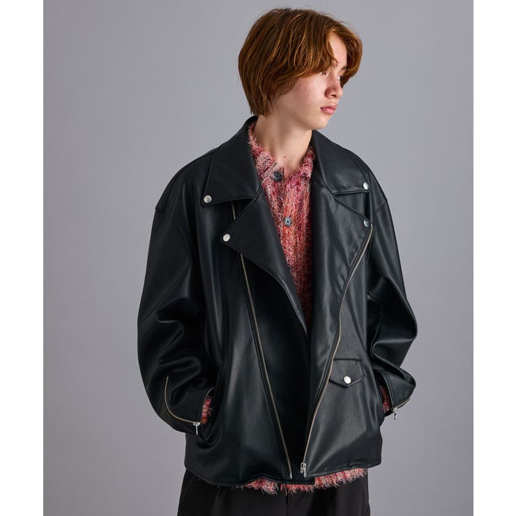 シンセティックレザーライダースブルゾン[品番：JRDM0045372