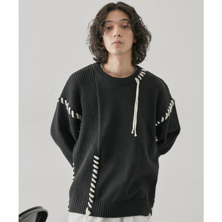 ワッフル切替ステッチニットプルオーバー[品番：JRDM0040405]｜JUNRed 