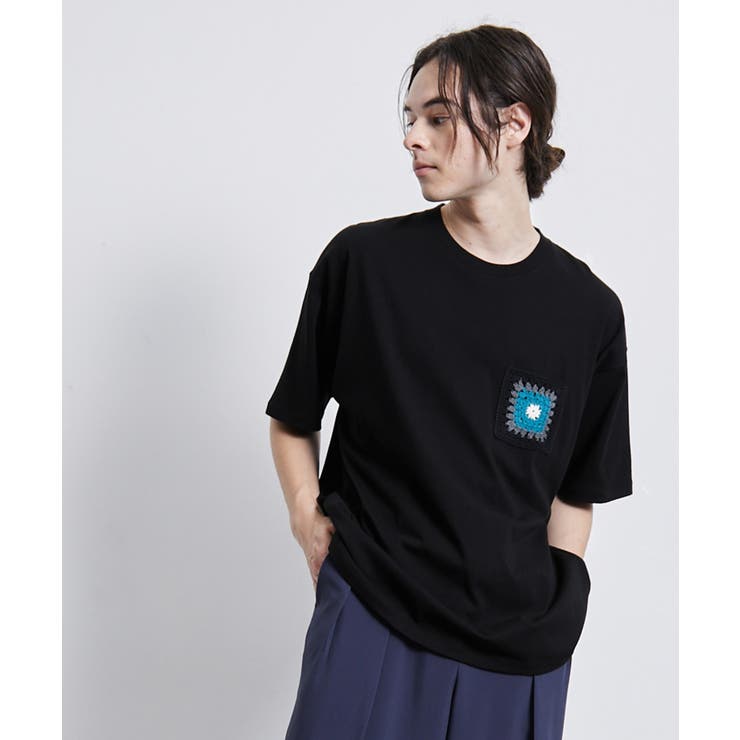 ブラック(01)】クロシェポケット柄Tシャツ[品番：JRDM0036720]｜JUNRed