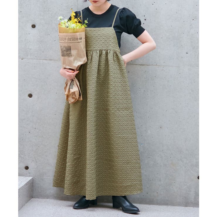 WEB限定】【洗える】接結ジャガードロングキャミワンピース[品番