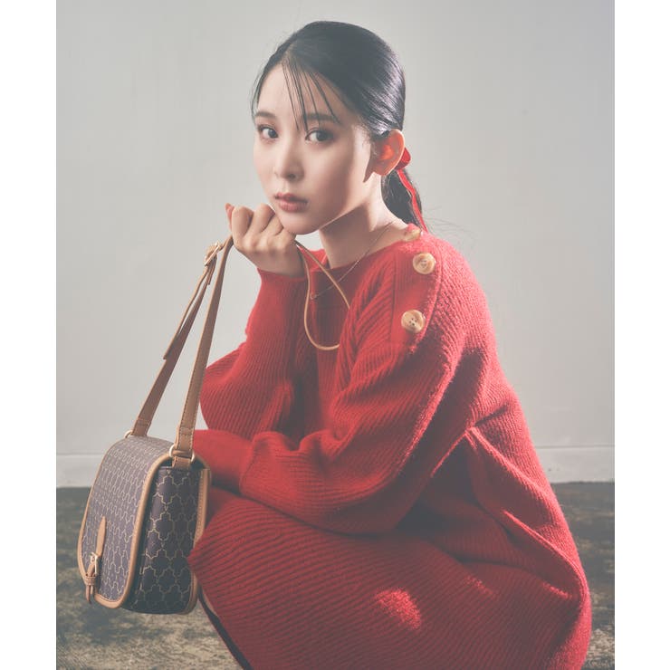 【WEB限定】クラシカル肩釦ニットミニ丈ワンピース | VIS  | 詳細画像1 