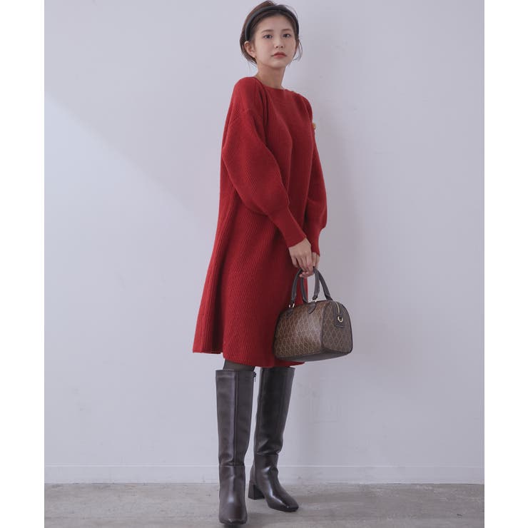 【WEB限定】クラシカル肩釦ニットミニ丈ワンピース | VIS  | 詳細画像10 