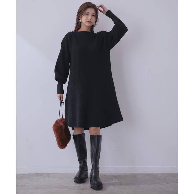 【WEB限定】クラシカル肩釦ニットミニ丈ワンピース | VIS  | 詳細画像11 