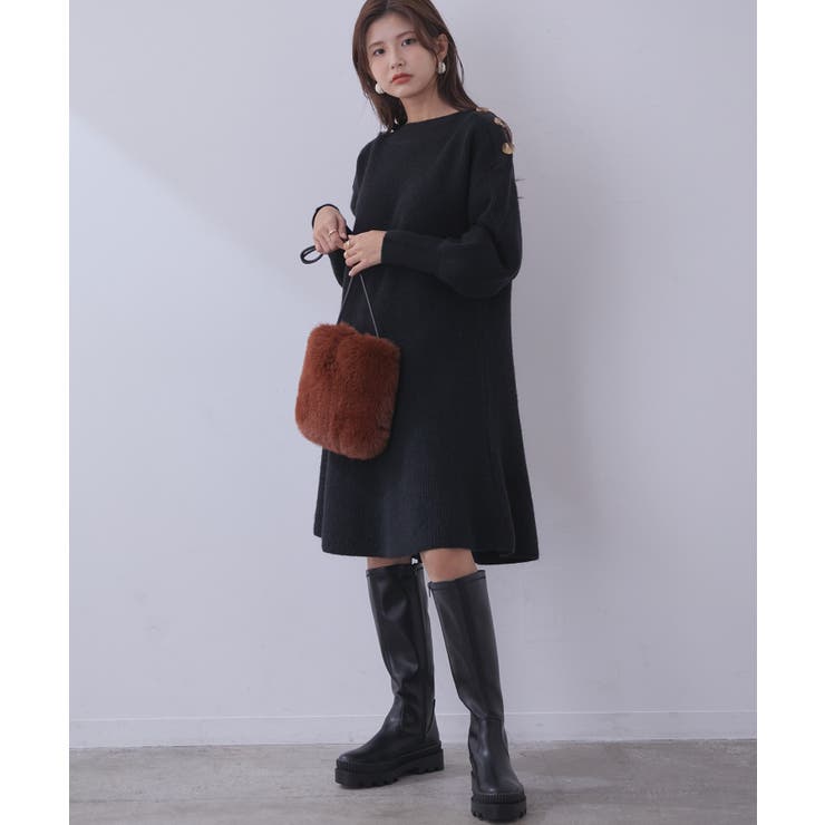 【WEB限定】クラシカル肩釦ニットミニ丈ワンピース | VIS  | 詳細画像13 