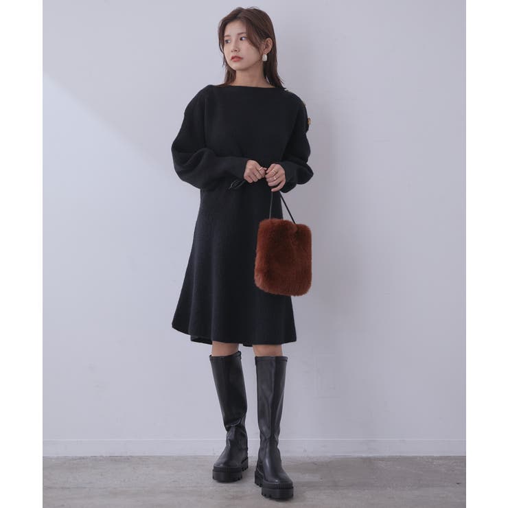 【WEB限定】クラシカル肩釦ニットミニ丈ワンピース | VIS  | 詳細画像14 