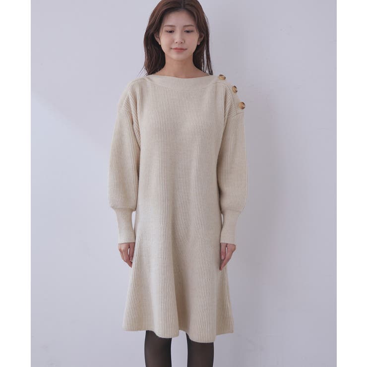 【WEB限定】クラシカル肩釦ニットミニ丈ワンピース | VIS  | 詳細画像18 