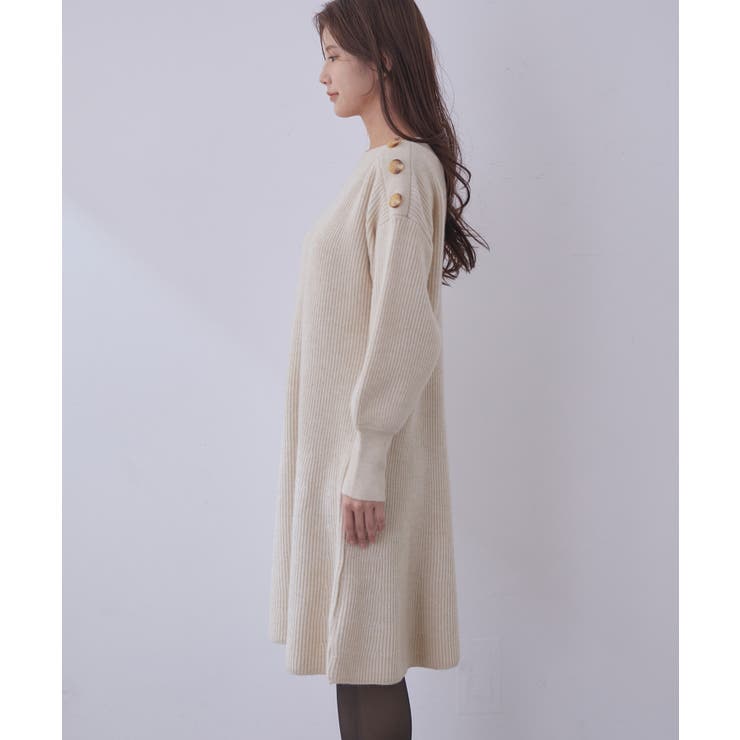 【WEB限定】クラシカル肩釦ニットミニ丈ワンピース | VIS  | 詳細画像19 