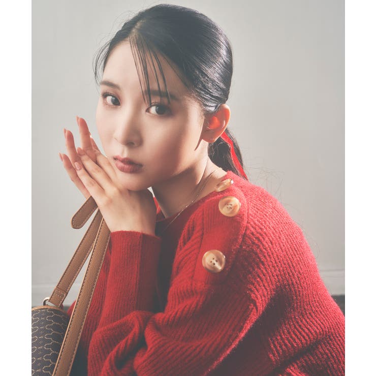 【WEB限定】クラシカル肩釦ニットミニ丈ワンピース | VIS  | 詳細画像2 