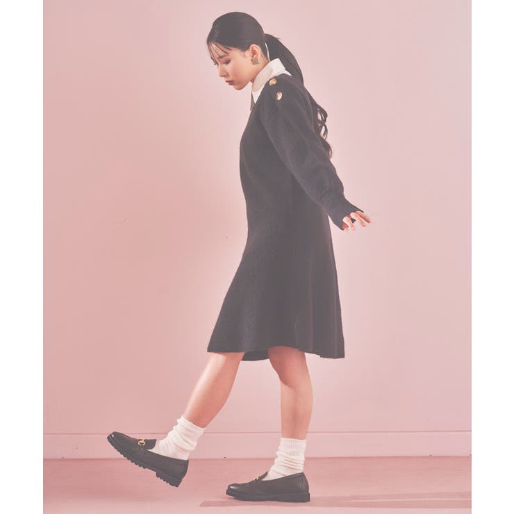WEB限定】クラシカル肩釦ニットミニ丈ワンピース[品番：VISW0026412