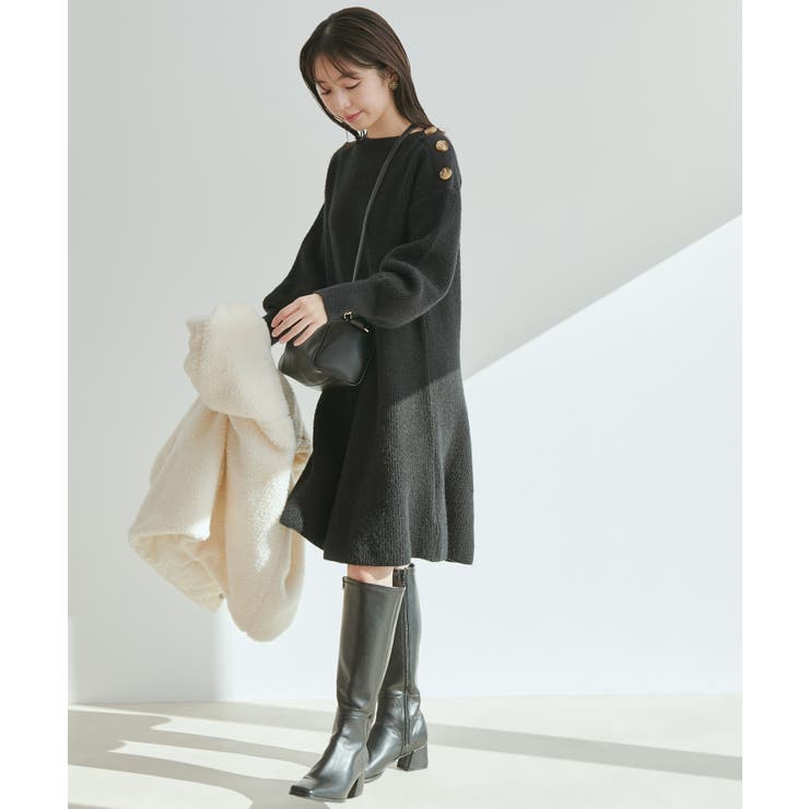 【WEB限定】クラシカル肩釦ニットミニ丈ワンピース | VIS  | 詳細画像5 