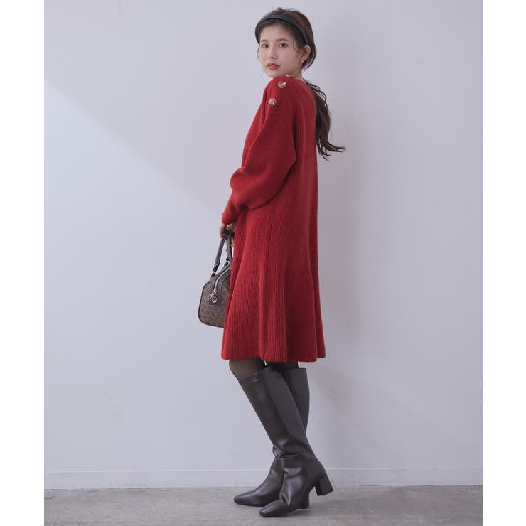 【WEB限定】クラシカル肩釦ニットミニ丈ワンピース | VIS  | 詳細画像9 