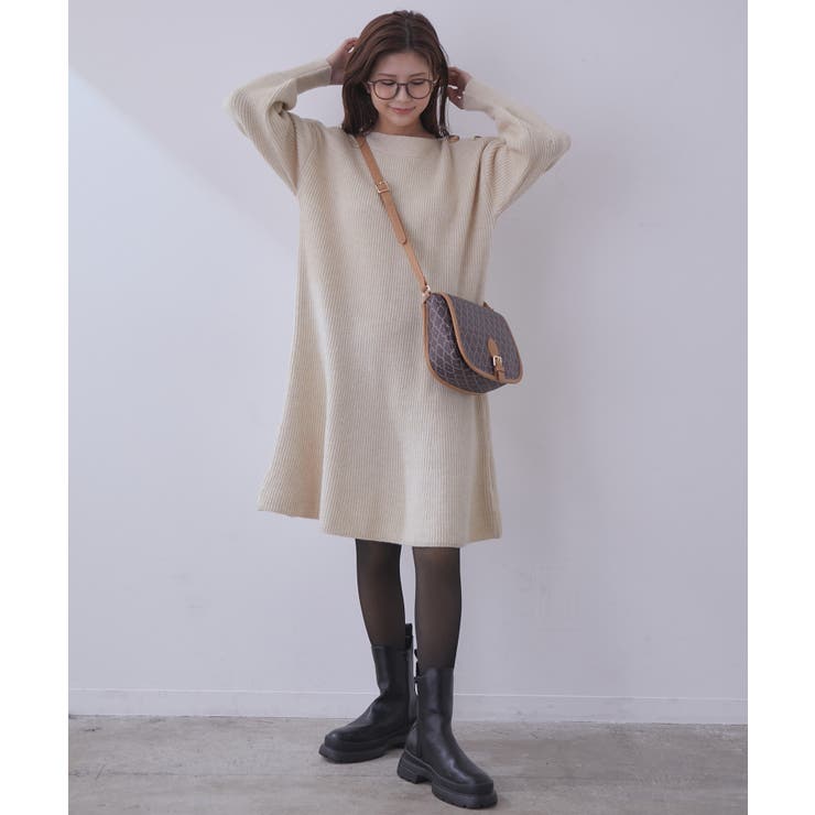 キナリ(16) | 【WEB限定】クラシカル肩釦ニットミニ丈ワンピース | VIS 