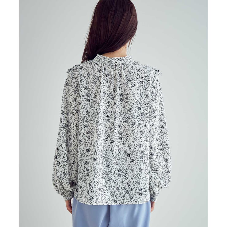 WEB限定】リーフ柄ラッフルフリルブラウス[品番：VISW0028326]｜VIS