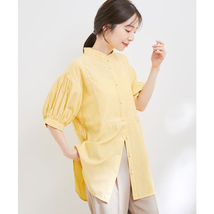 【WEB限定】スタンドフリルストライプ5分袖ブラウス | VIS  | 詳細画像10 