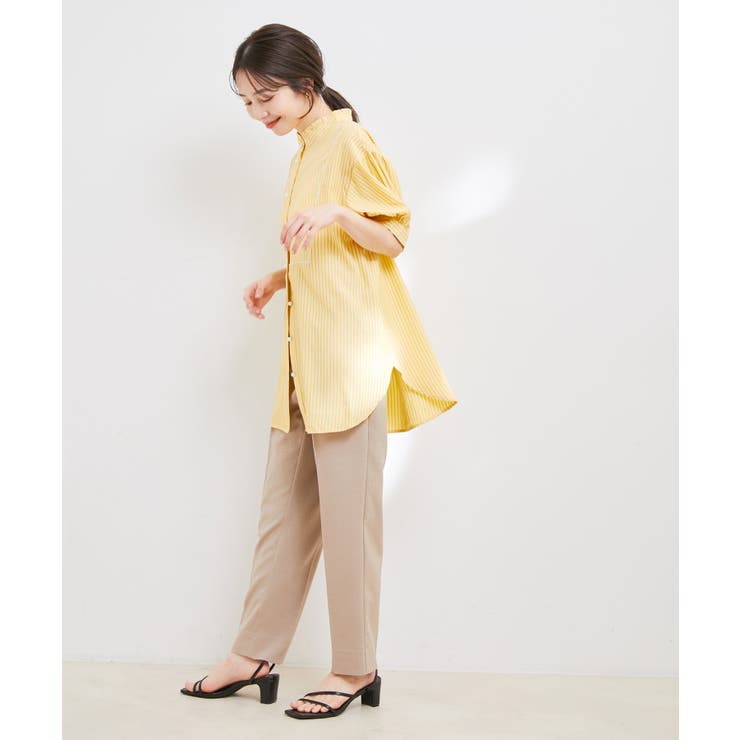 【WEB限定】スタンドフリルストライプ5分袖ブラウス | VIS  | 詳細画像12 