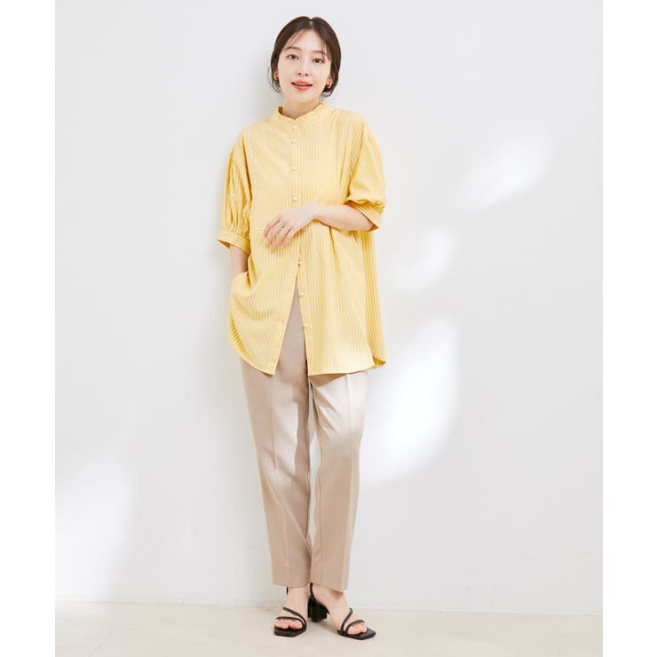 【WEB限定】スタンドフリルストライプ5分袖ブラウス | VIS  | 詳細画像13 