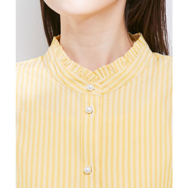 【WEB限定】スタンドフリルストライプ5分袖ブラウス | VIS  | 詳細画像18 