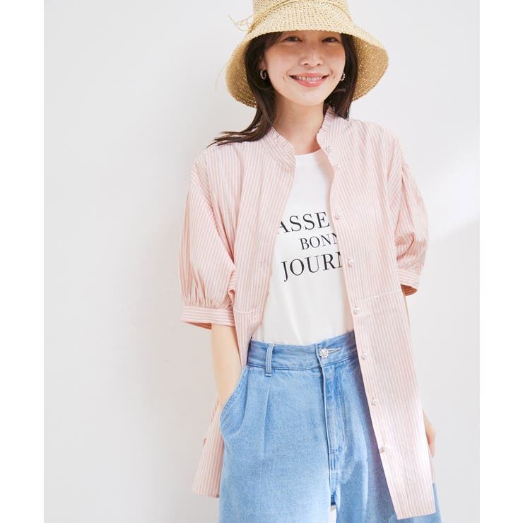 【WEB限定】スタンドフリルストライプ5分袖ブラウス | VIS  | 詳細画像2 