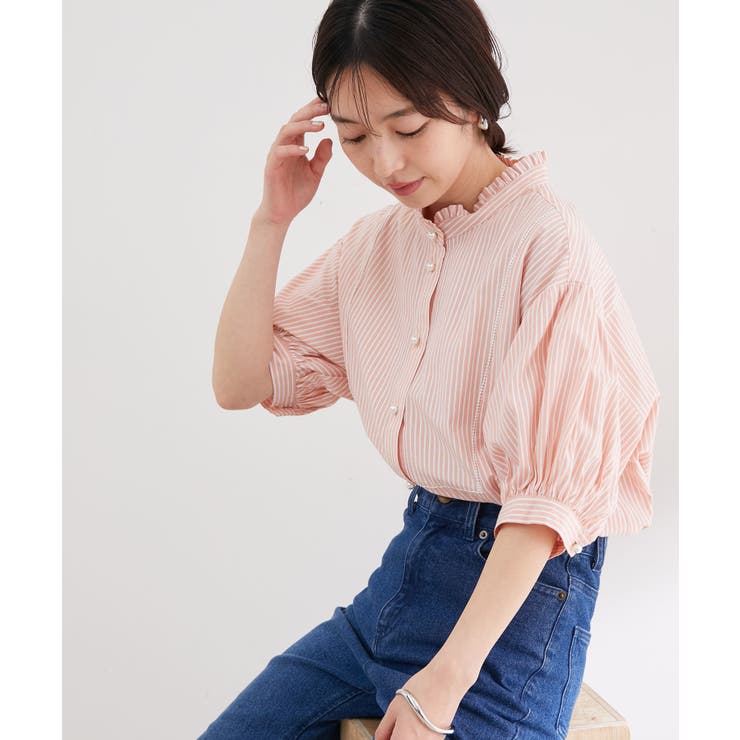 【WEB限定】スタンドフリルストライプ5分袖ブラウス | VIS  | 詳細画像27 