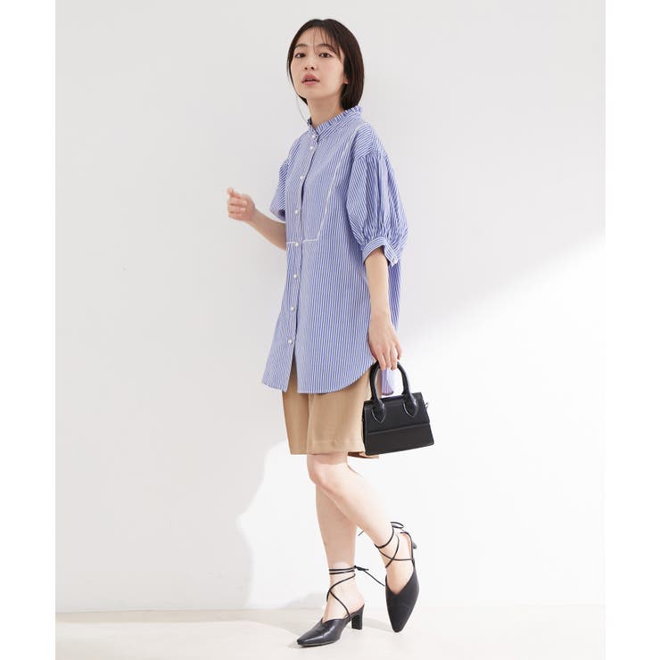 【WEB限定】スタンドフリルストライプ5分袖ブラウス | VIS  | 詳細画像31 